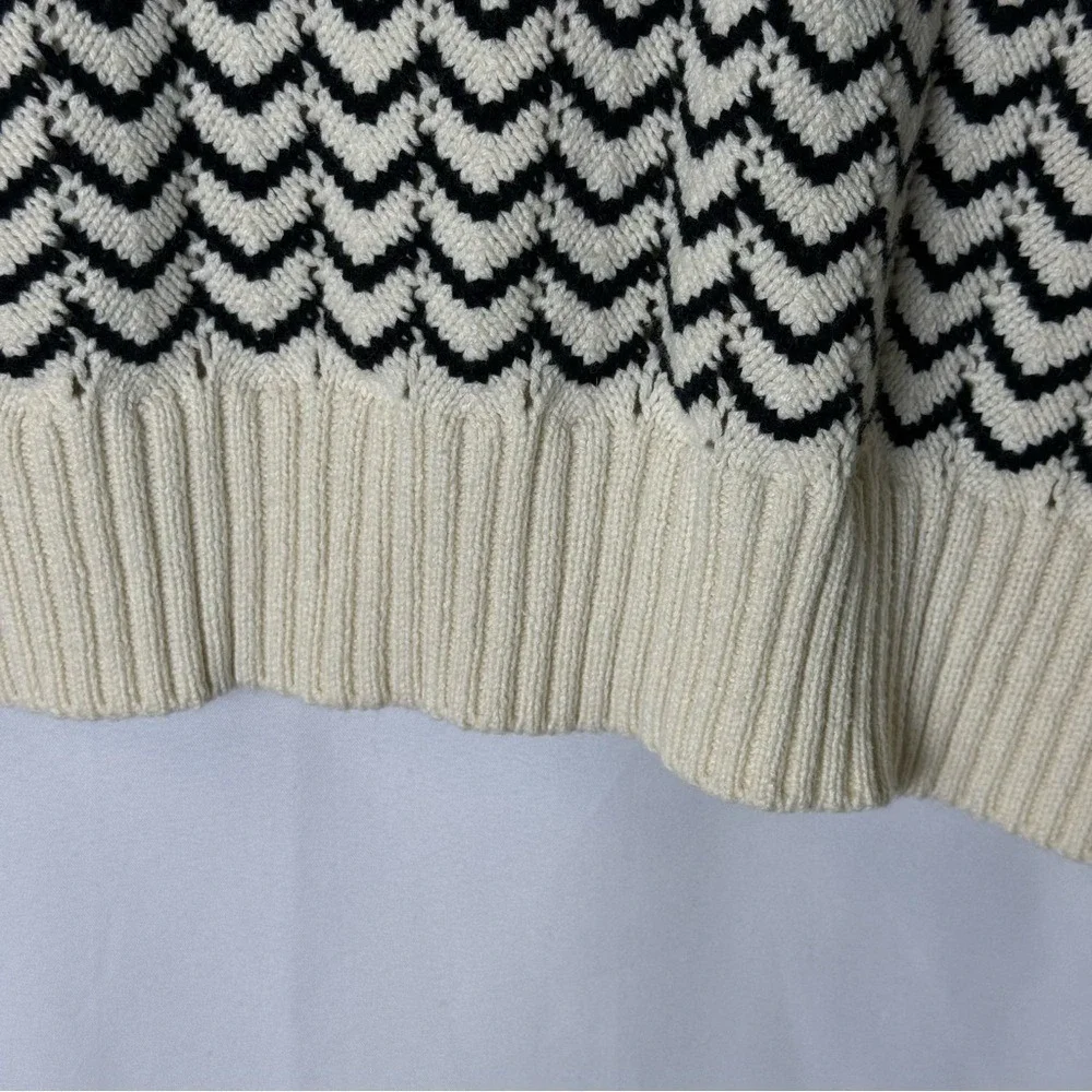 Marled Women Black Cream Chevron Sweater Large Cotton Ribbed‎ Knit Casual Winter